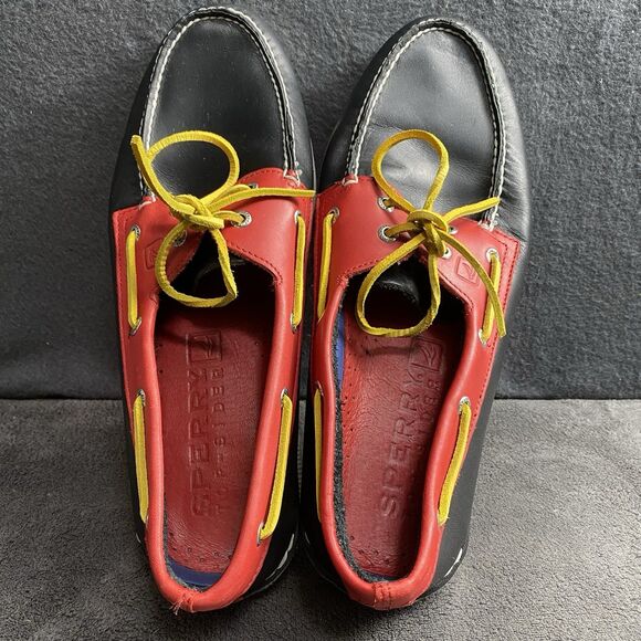 Sperry Men's Gold Cup Original Boat Shoe Black Red Yellow String Leather Mens 13 - Picture 6 of 9
